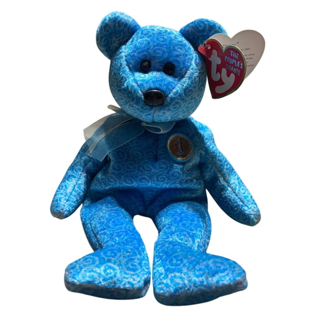 Ty Classy the bear retired 2001 blue patterned